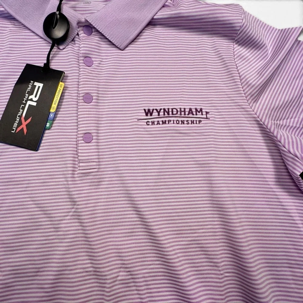 Wyndham Championship Shirt Polo Womens Large Purple Stripe RLX Ralph Lauren Golf